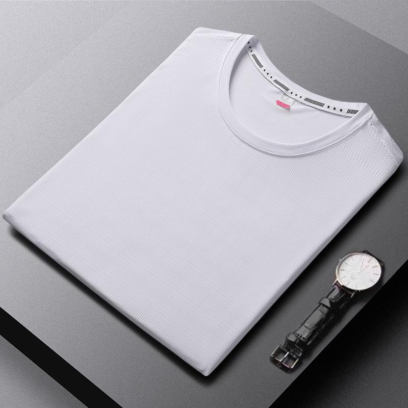 Camiseta Masculina Plus Size de Seda Gelada de Secagem Rápida - Manga Curta, Top de Verão para Fitness