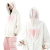 Women Men American Retro Spider Hooded Sweater Zipper Cardigan Loose Jacket