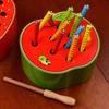 Wooden Catching Worms Game Strawberry Apple Shaped Educational Apple Game  Home Schooling