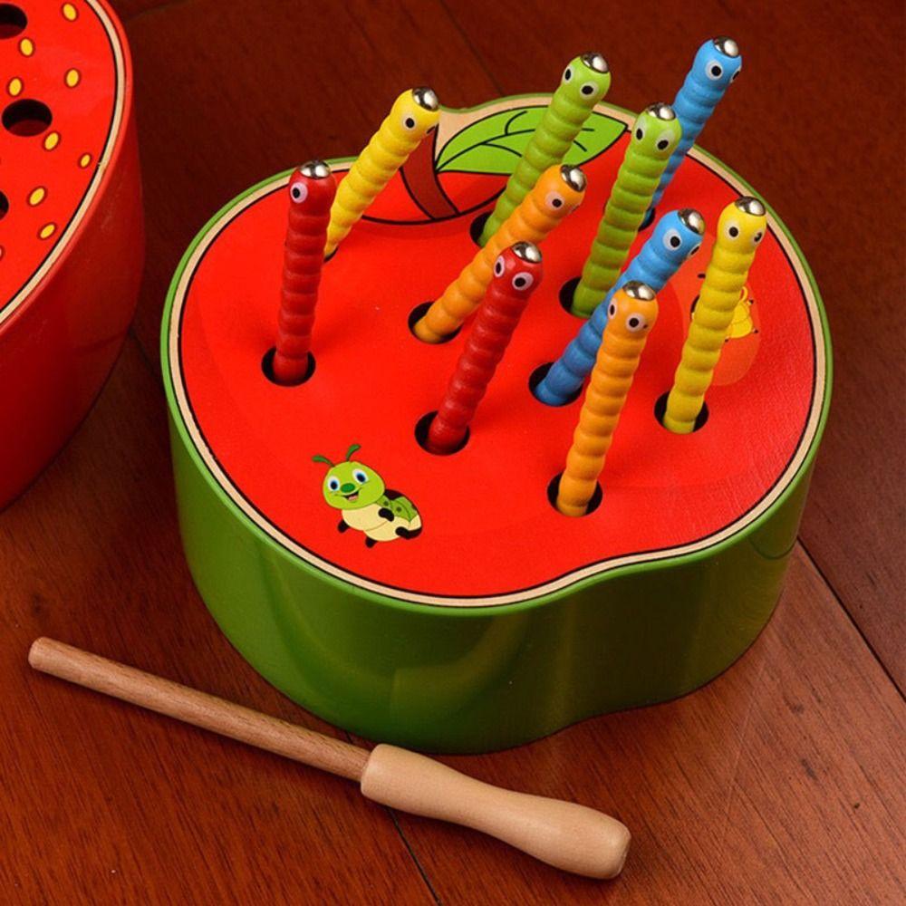 Color Sorting Catching Worms Game Strawberry Apple Shaped Preschool Learning Toys Home Schooling