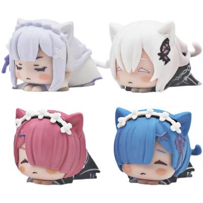4CM Anime Figure RE: Zero-Starting Life In Another World Kawaii Rem Emilia Cute Cat Ears Lying Model Children's Toys PVC Doll