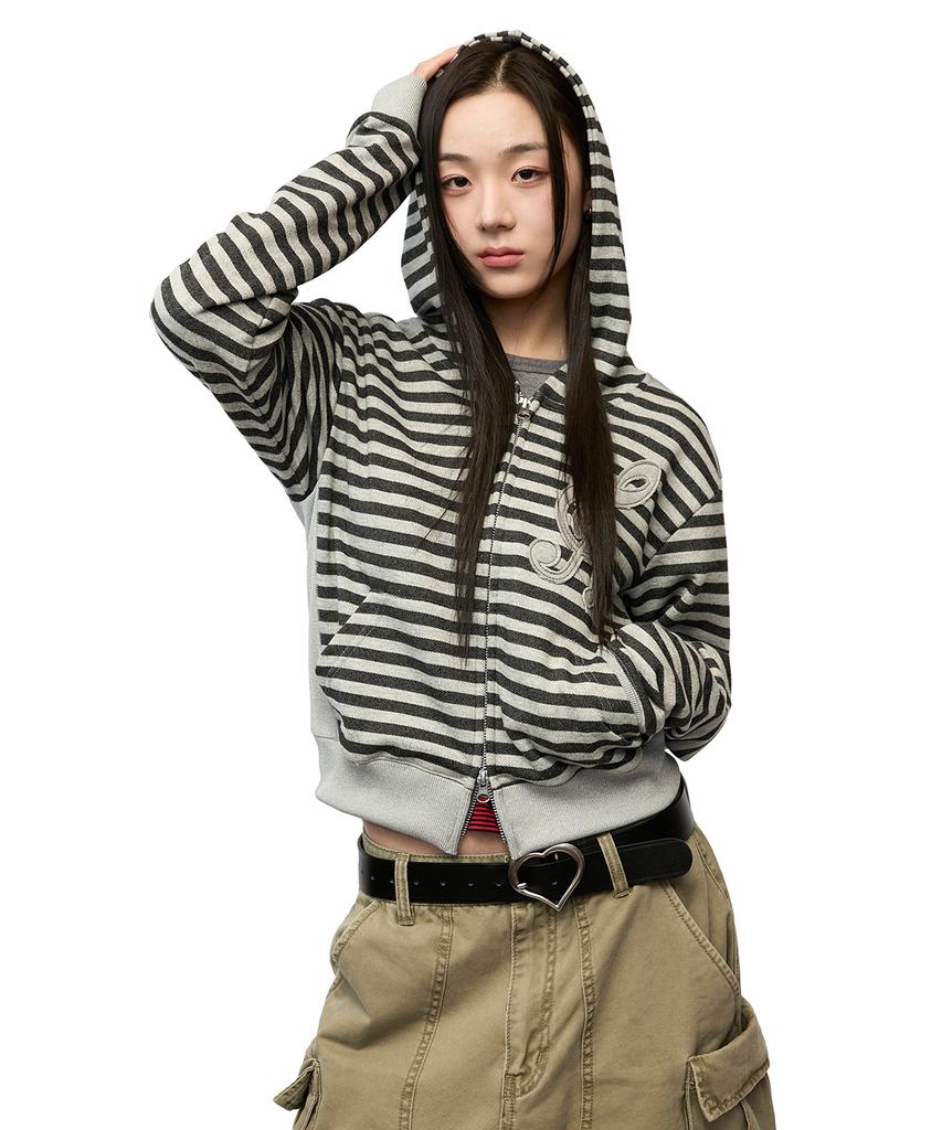 Mimthewardrobe Clef Stripe Zip-Up Hoodie_Gray/Charcoal