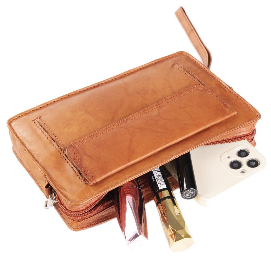 Men's leather pouch with wrist strap