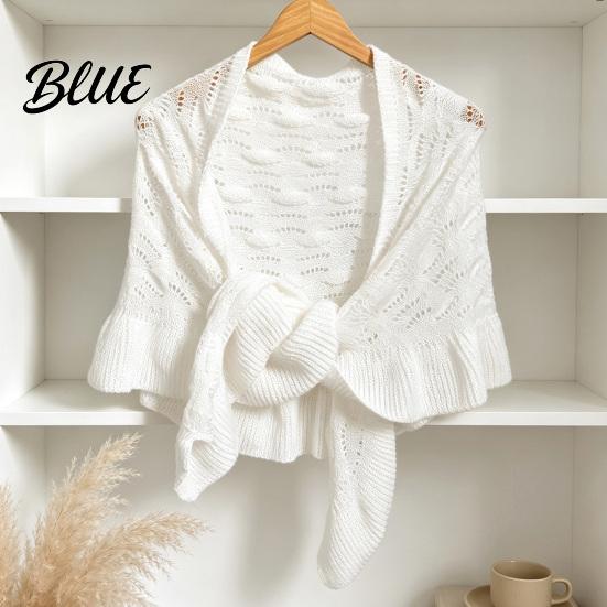 Casual Daily Shoulder Cover Hollow Knitted Shawl for Women Soft Polyester Cloak Wrap with Fashion Dresses Ruffled Cuffs Breathable Sun Protection