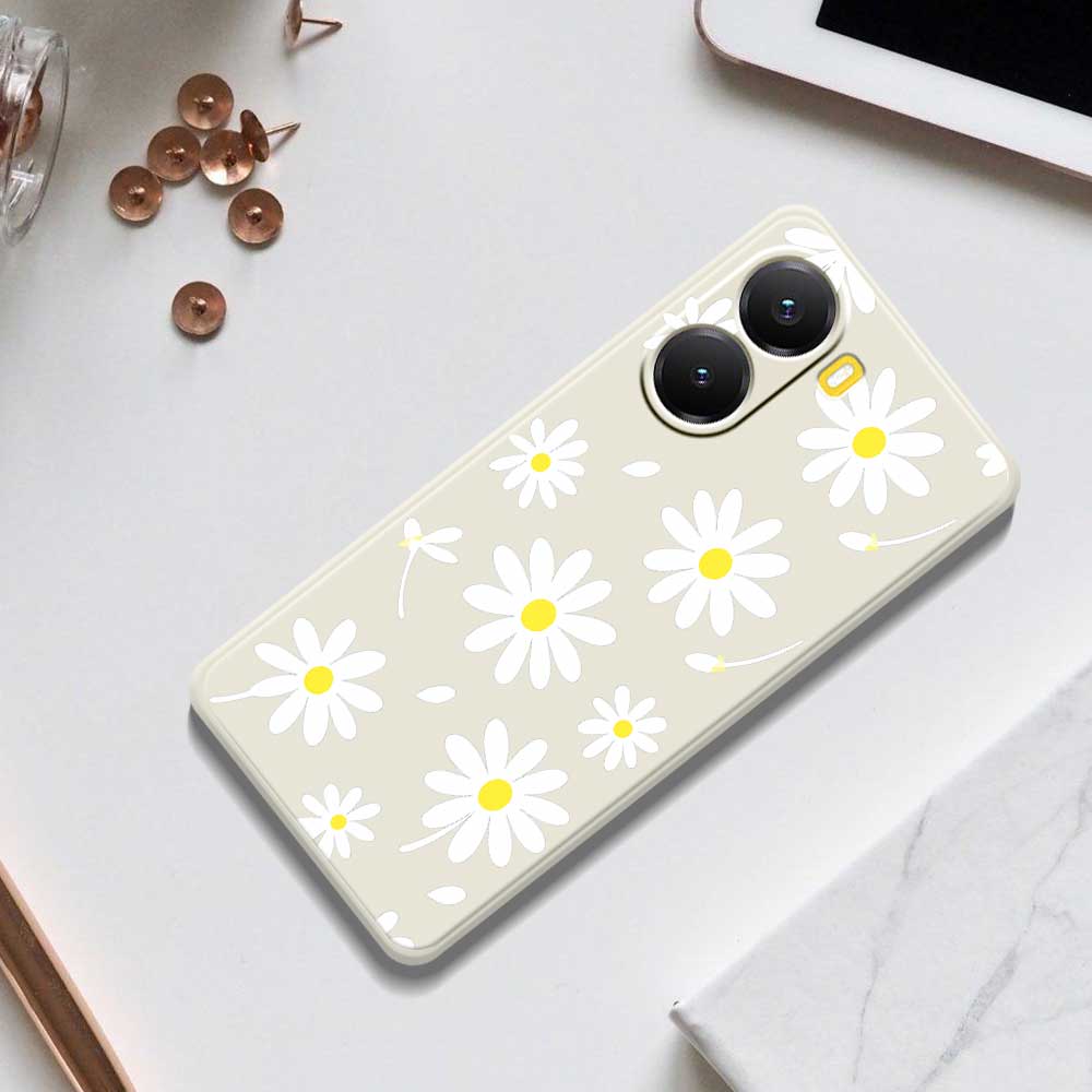 For Xiaomi Redmi Turbo 4 5G/Poco X7 Pro 5G Case White Daisy Pattern Printing Straight Edge TPU Phone Back Cover