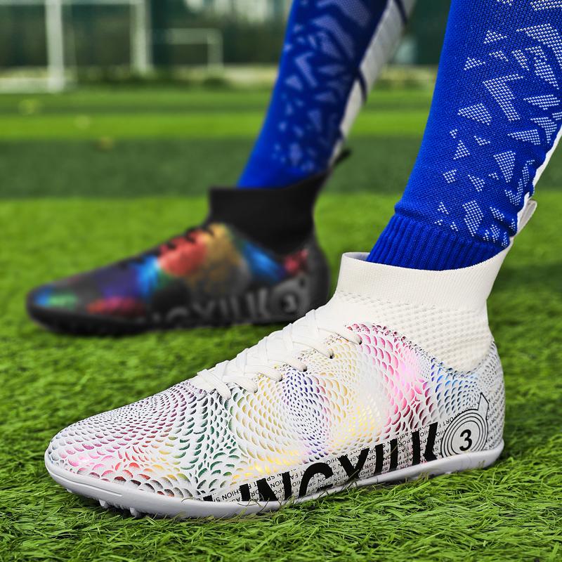 31-48unisex Football Shoes High-top Elastic Rubber Soft Bottom TF Football Shoes Men's Training Special Children Competition Training Football Shoes