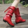 Übergrößen Schuhe, Studentenstiefel, Damen Stiefel mit niedrigem Absatz, runder Zehenpartie und Schnürung hinten, mittelhohe Wadenstiefel