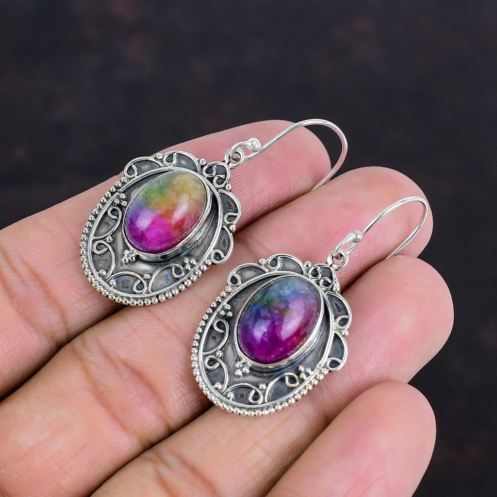 Regenbogen Solarquarz Druzy Ohrringe Vintage Edelstein Ohrring 925 Sterlingsilber Ohrring Handgefertigter Schmuck Geschenke Für Sie Einzigartiger Stil Ohrring