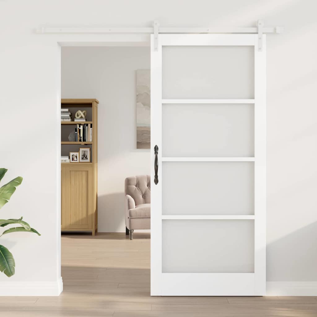 ORKDAL Sliding Door White 93 x 211 cm Solid Pine Wood and Glass