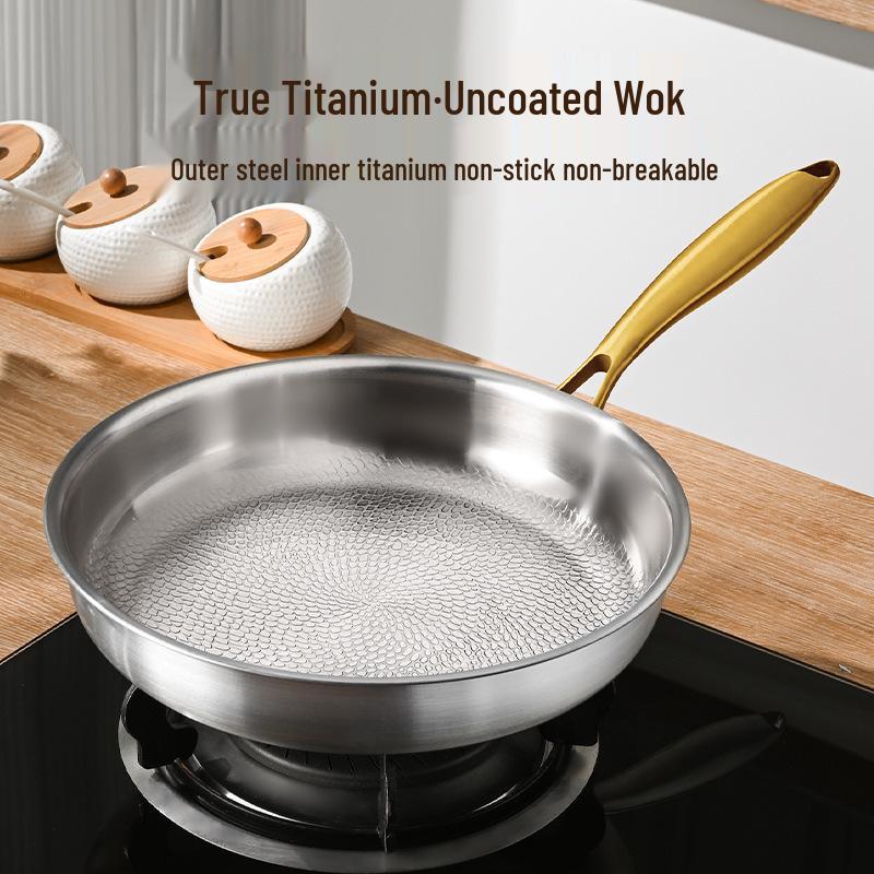Titanium Alloy Non-Stick Steak Pan for Gas Stove with Straight Edge