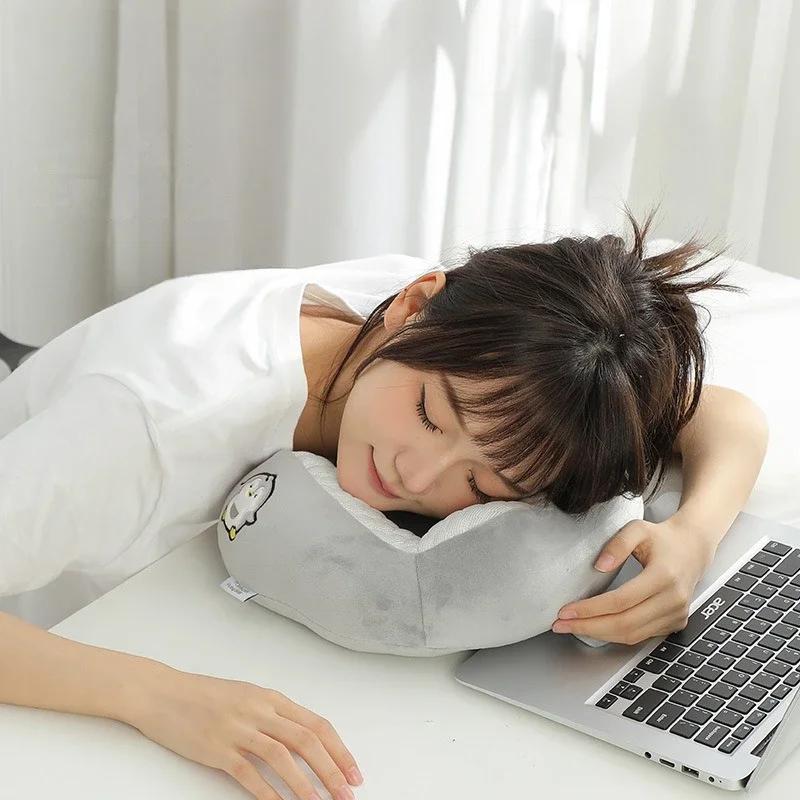 Car Cooling Ice Bean Cartoon U-shaped Pillow Portable Airplane Pillow for Outdoor Travel Hump Neck Pillow for Office Napping