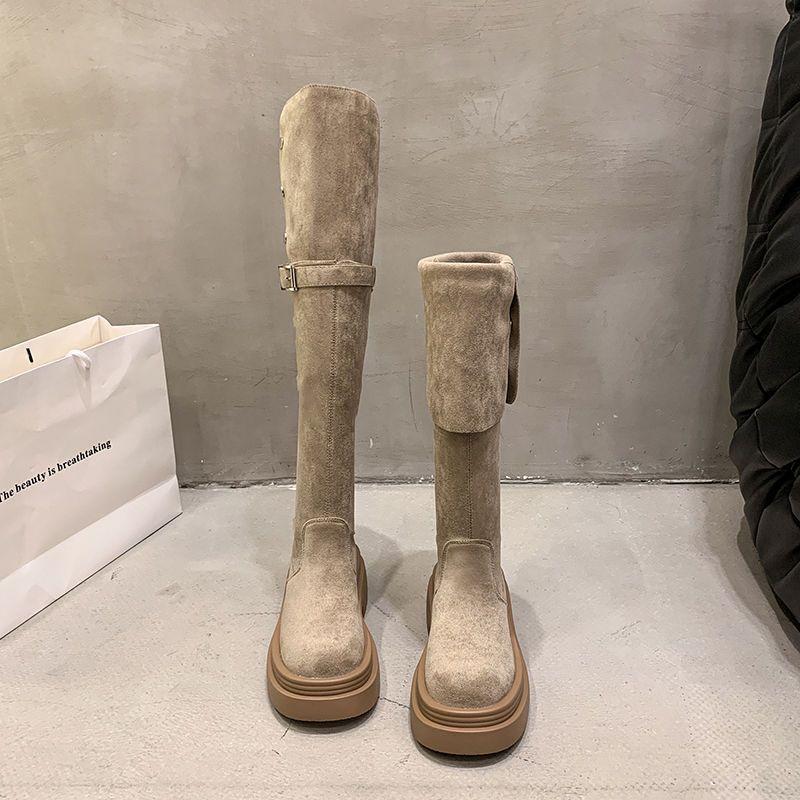 Two wear folded thick-soled boots, children's autumn and winter new thick-heeled knee knight boots, spring and autumn models