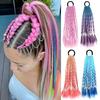 Colored Hair Extensions for Kids Braided Ponytail Crazy Hair Day Accessories with Rubber Bands Synthetic Hairpieces