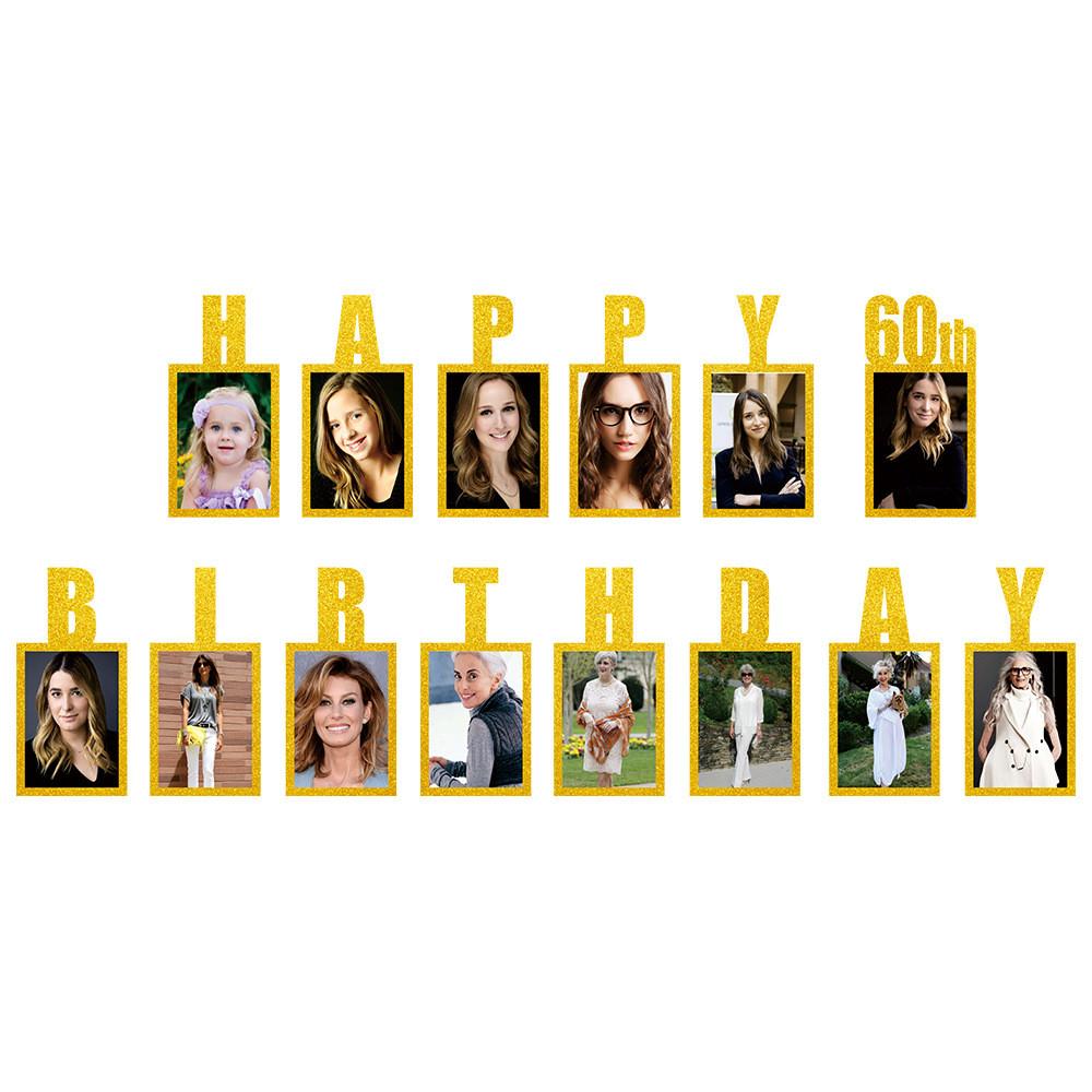 Birthday Golden 60th Photo Commemorate Banner Celebration Event Props Decoration