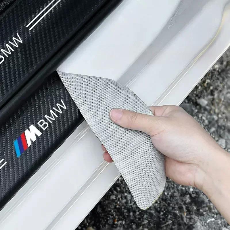 4P/Set Car Stickers Carbon Fiber Decal Door Sill Scuff Plate Covers Car Threshold Decor Trim For BMW M M3 M5 E90 E91 E60 F10 F30 pdcr06