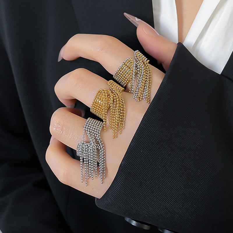 Stainless Steel Round Beads Tassel Rings For Men Women Open Anti Allergic Splicing Colors Rings Waterproof Luxury Jewelry