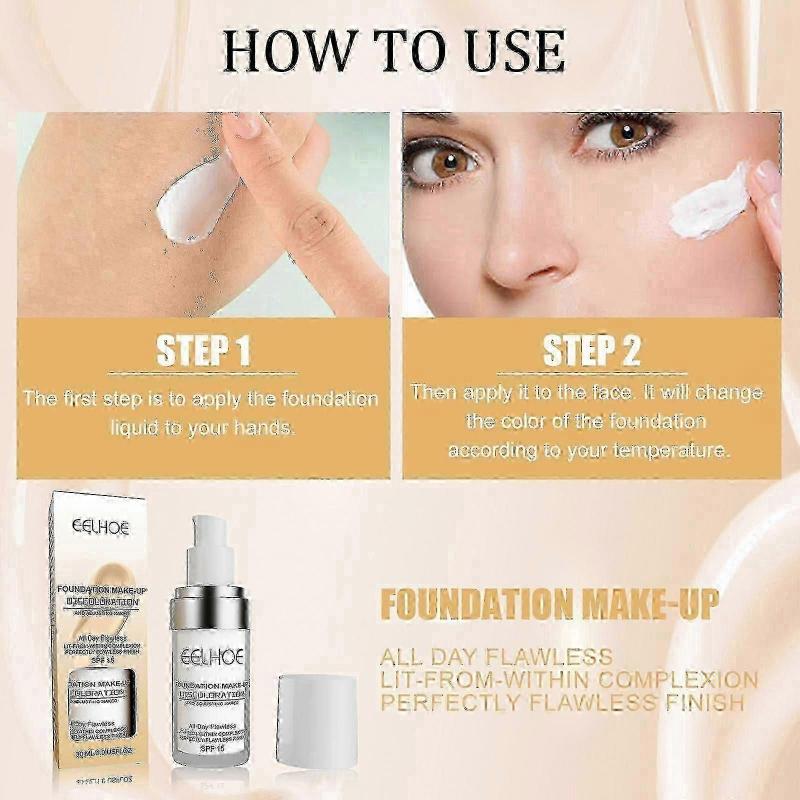 Color-Changing Liquid Foundation For Concealer, The Concealer Is Long Lasting Hydrating Moisture, Waterproof, Perspiration Proof And Brightening Skin