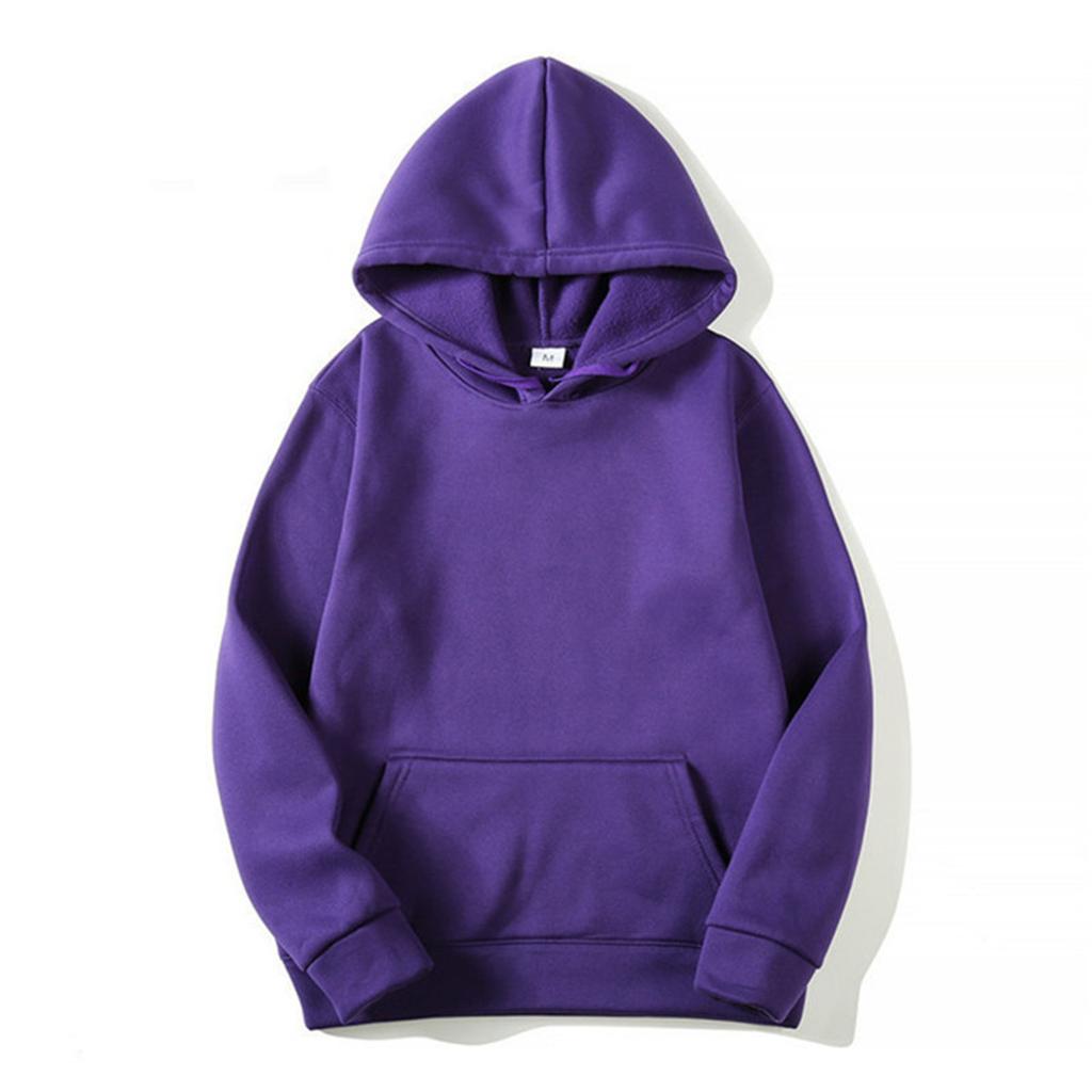 Mens Casual Hooded Sweatshirt Long Sleeve Pullover with Drawstring Hood Kangaroo Pocket Solid Color Streetwear
