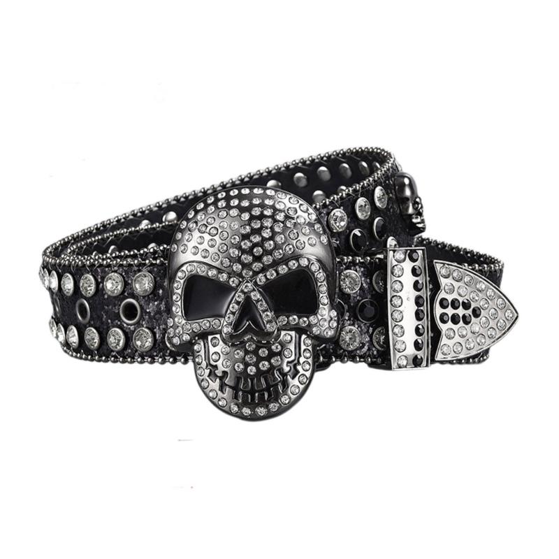 Women Rhinestones Belt for Jeans Skull Rivets Studded Waist Belt Blingbling Belt for Pants Cowboy Belt Waiststrap