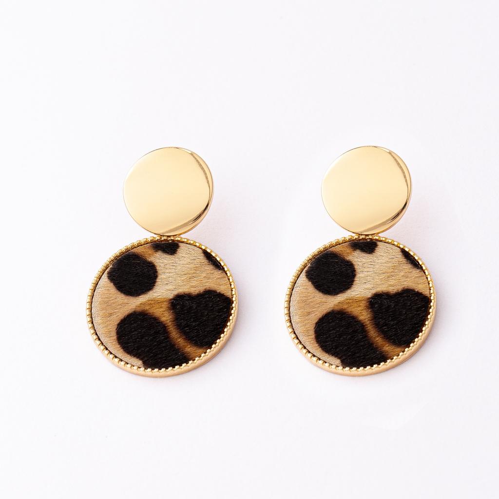 A Pair of Women's Earrings, Leopard Print Geometric Discs, Fashionable Autumn and Winter Earrings, Suitable for Daily Wear