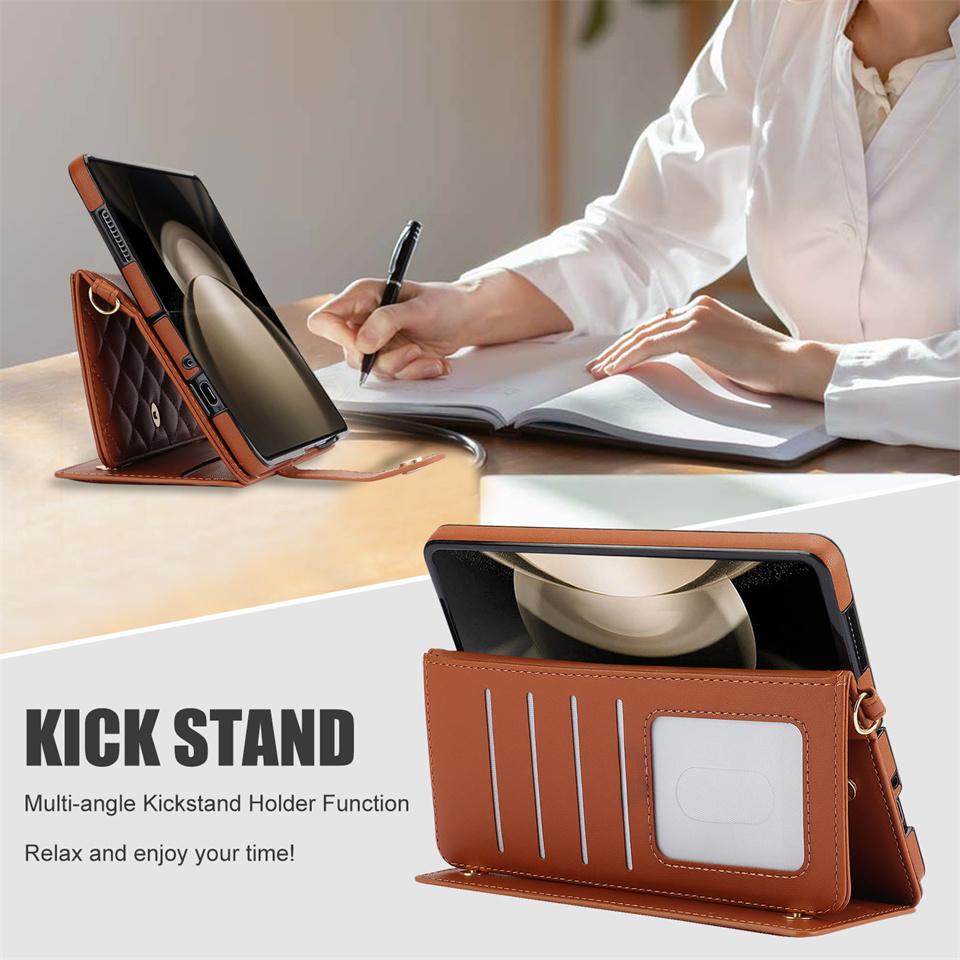 Lanyard Crossbody Pen Slot Multi Card Wallet Schultergurt Hülle für Samsung Galaxy Z Fold 5 3 4 Z Flip 5 Flip4 Flip3 Cover Luxus PU Leder Telefon B