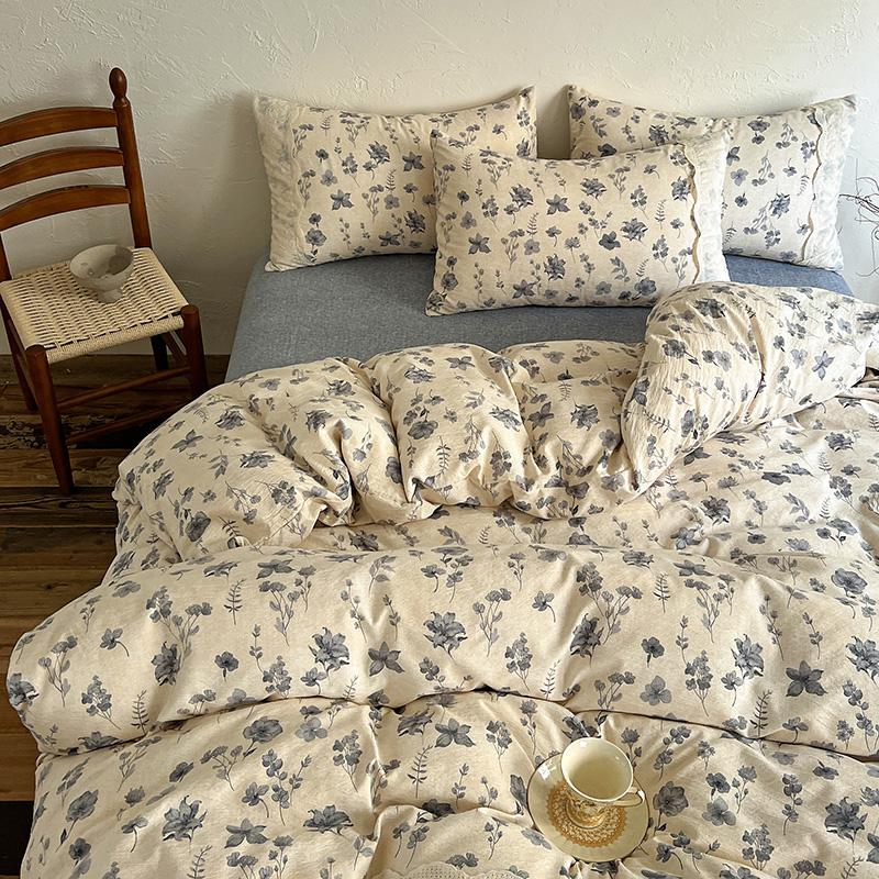 4PCS Vintage Style Bedding Set Princess Lace Duvet Cover 200x230cm Flat Sheet Set Twin Double Size Bed Set For Bedroom Decor