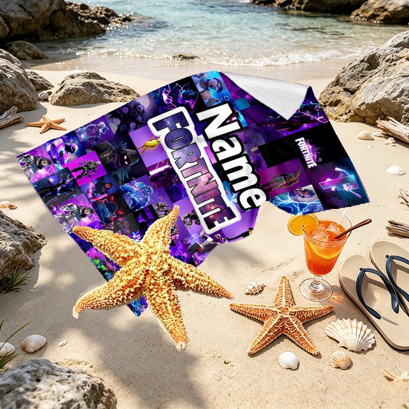 Custom Name Personalized Game Fortnite Print Beach Towel, for Trip Camping Beach Party Home Decor, Birthday Gift for Family & Friends