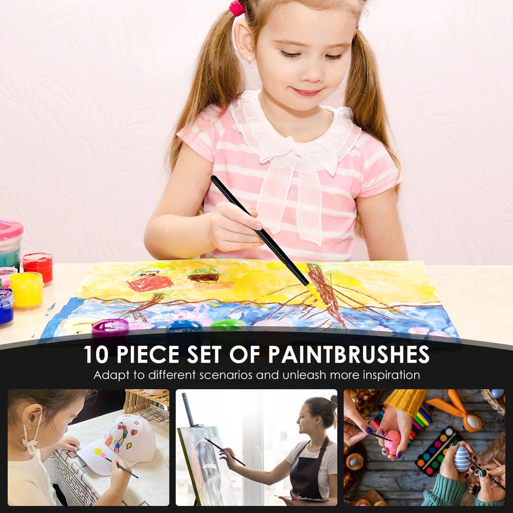 10Pcs Watercolor Paint Brush Set with Ergonomic Wood Handle Artist Paint Brush Art Supplies for Acrylic Painting Oil Painting