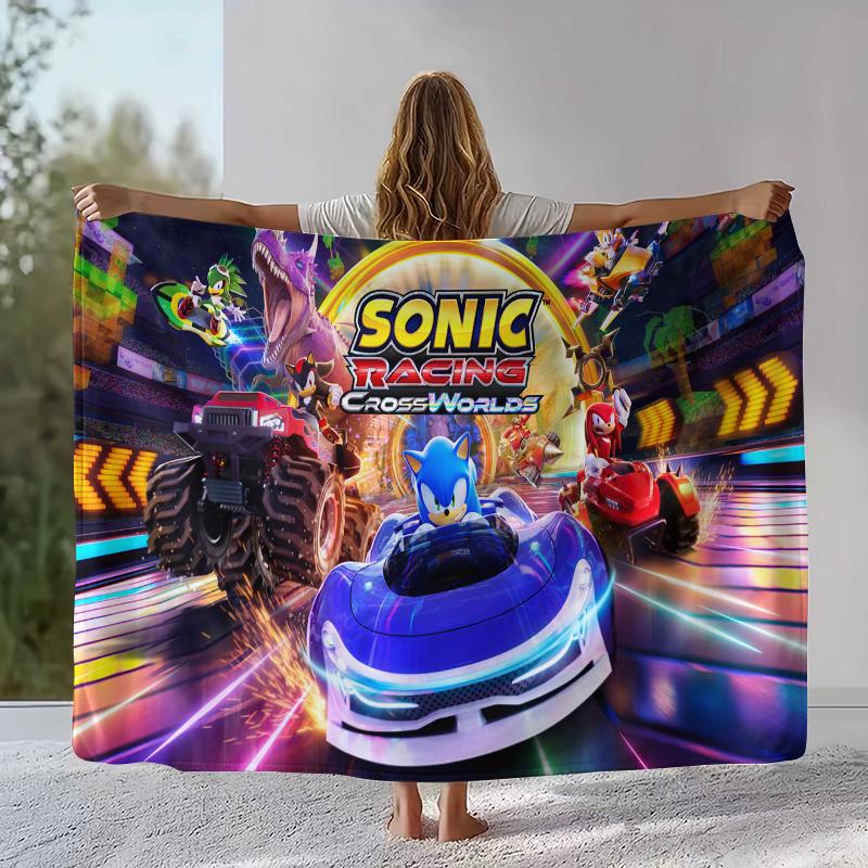 Retro S-Sonic Cartoon Game Flannel Blanket,Ultra Soft Warm Plush Throw for Home Bedroom Bed Sofa Cover Camping Picnic gift