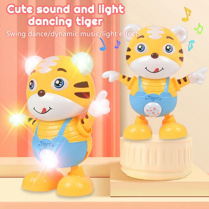 Dancing Electric Toy Cartoon Cute Small Yellow Tiger Doll Home Decor Kid Gift Baby Early Education Musical Dance Light Baby Gift