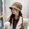 Small octagonal bucket hat for women, warm in autumn and winter, plain face mask, elegant and versatile sun hat