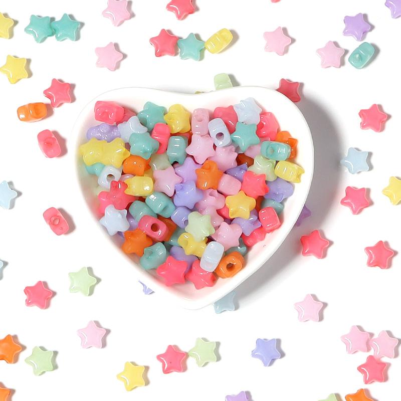 100pcs/Lot 9mm Acrylic Beads Jelly Colored Five Point Star Large Hole Loose Beads For DIY Handmade Jewelry Bracelet Necklace