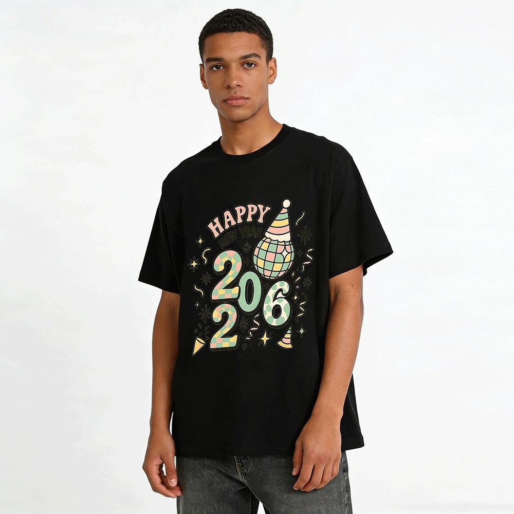 Retro 2026 New Year Party Print Casual Top Pure cotton T-shirt