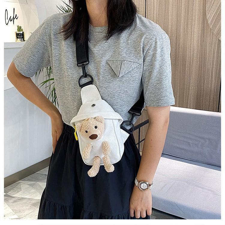 Bear Canvas Korean Female Fashion Crossbody Chest Bag Trend Cute Fashion Small Bag