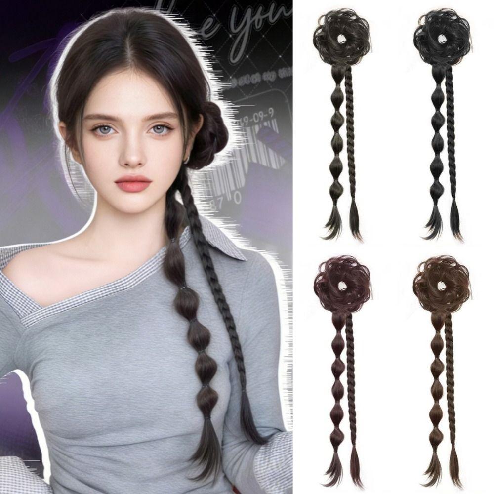 Ancient Style Side-Tied Bun with Twisted Braid Headband Ponytail Hairpiece Daily Use