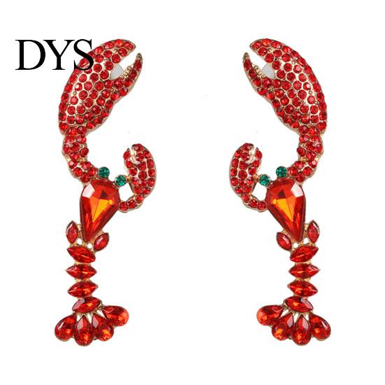 Rhinestone Dangle Earrings Creative Vivid Funny Lobster Sexy Eardrop for Gift Girls