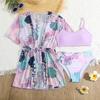 2025 European & American Fashion Kids' Three-Piece Print Swimsuit Set
