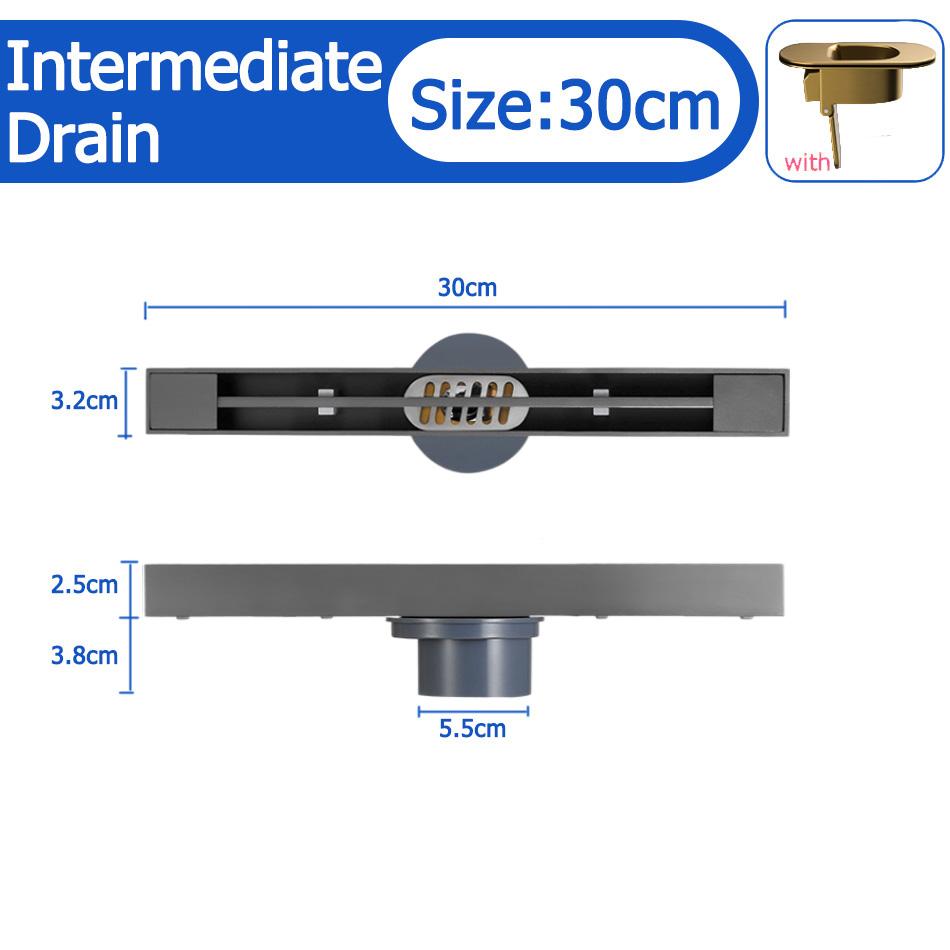 Black Floor Drain 30 40 50cm Kitchen WC Bathroom Shower Large displacement Linear Drainage Side Floor Drains 304 Stainless Steel