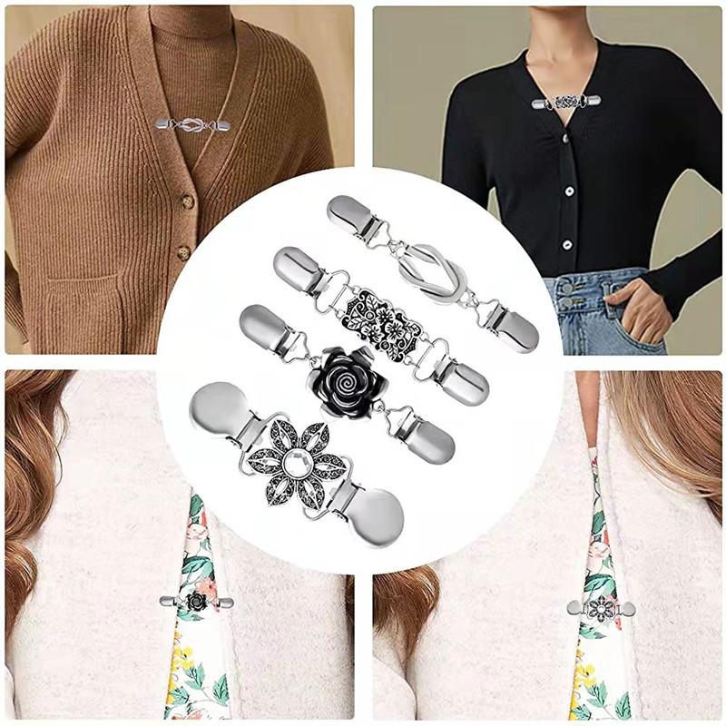 1PC Vintage Sweater Cardigan Clip Duck-mouth Clips Beaded Pearl Pin Brooch Shawl Shirt Collar Buckles Charm Gift Clothing Decor 1PC