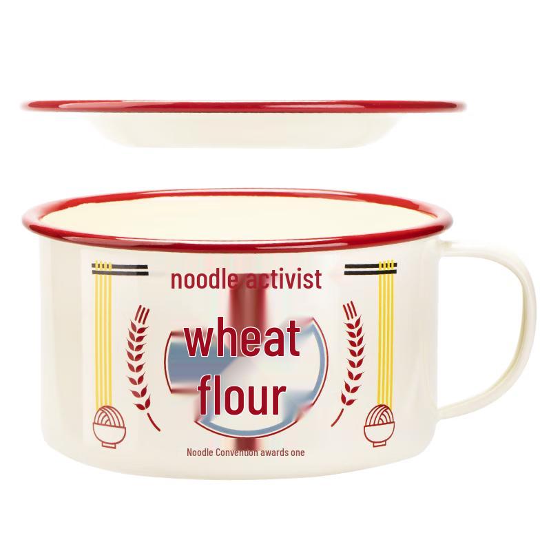 Shu Ke Chinese Retro Enamel Noodle Bowl with Lid