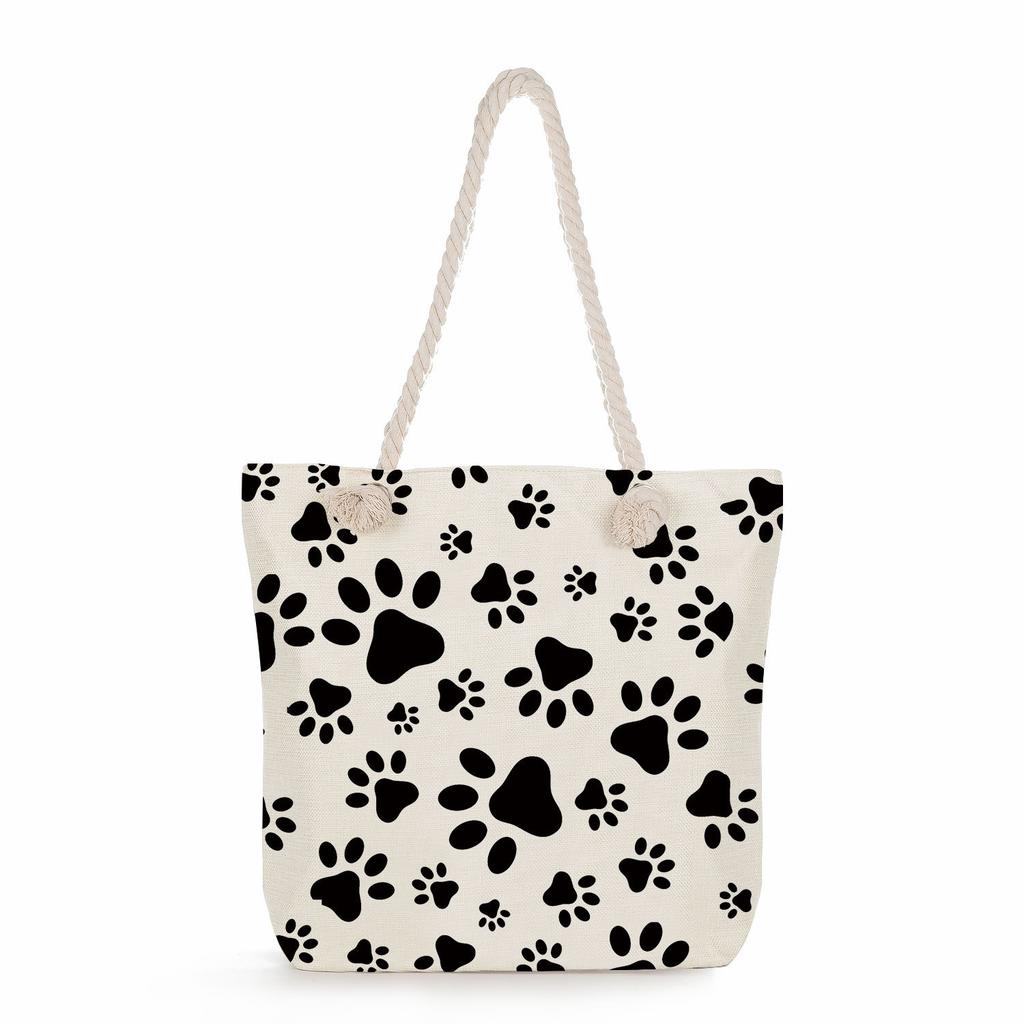 Dog paw print thick rope single-shoulder beach bag 7234 CLE