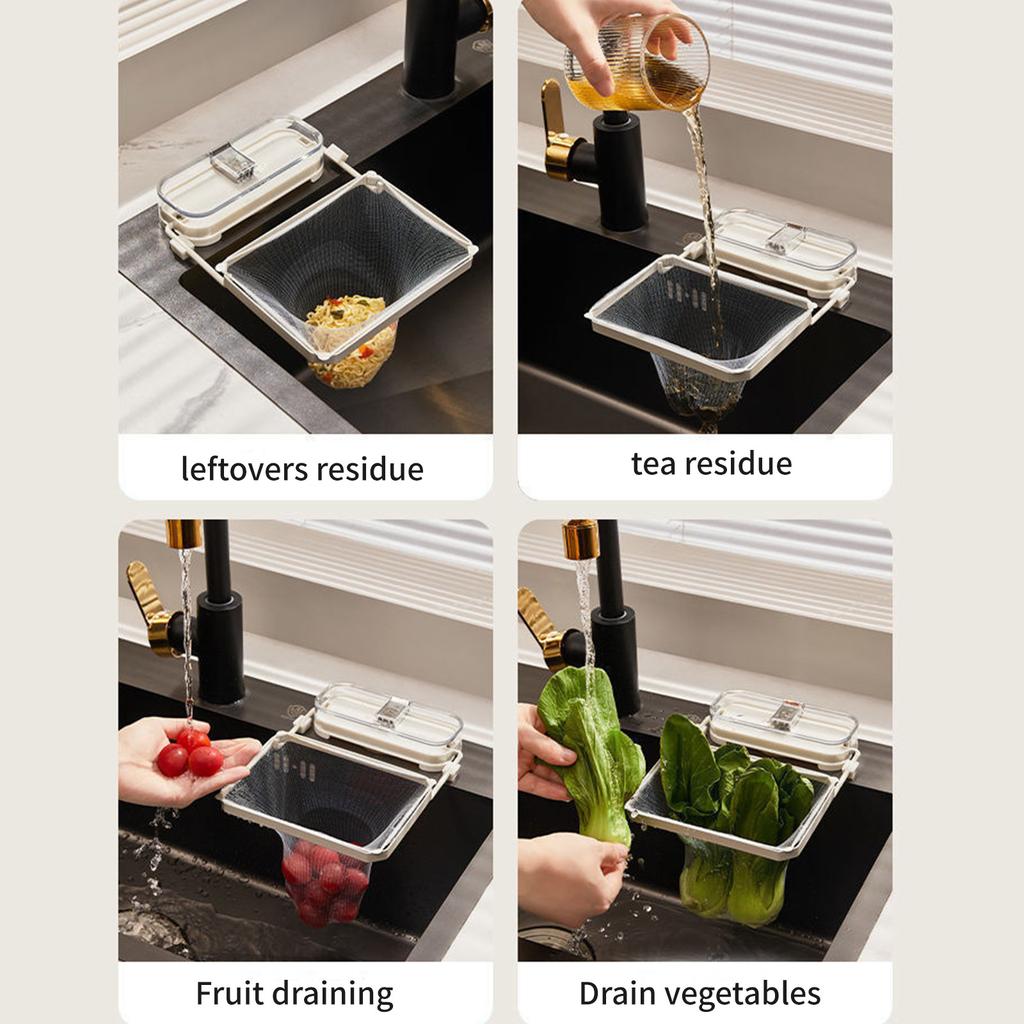 Küchenspülbecken Sieb Faltbarer Essensfangkorb Saugfuß Spülbeckenablaufsieb Ständer mit 100 Stück Filternetzbeuteln