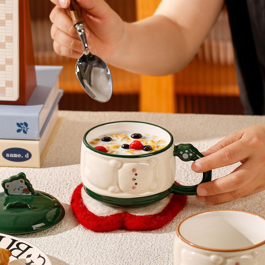 Ručně malovaný reliéfní roztomilý kreslený hrnek s mazlíčkem do kanceláře, vysoce hodnotný, roztomilý dívčí hrnek na vodu, dárek k narozeninám, suvenýr