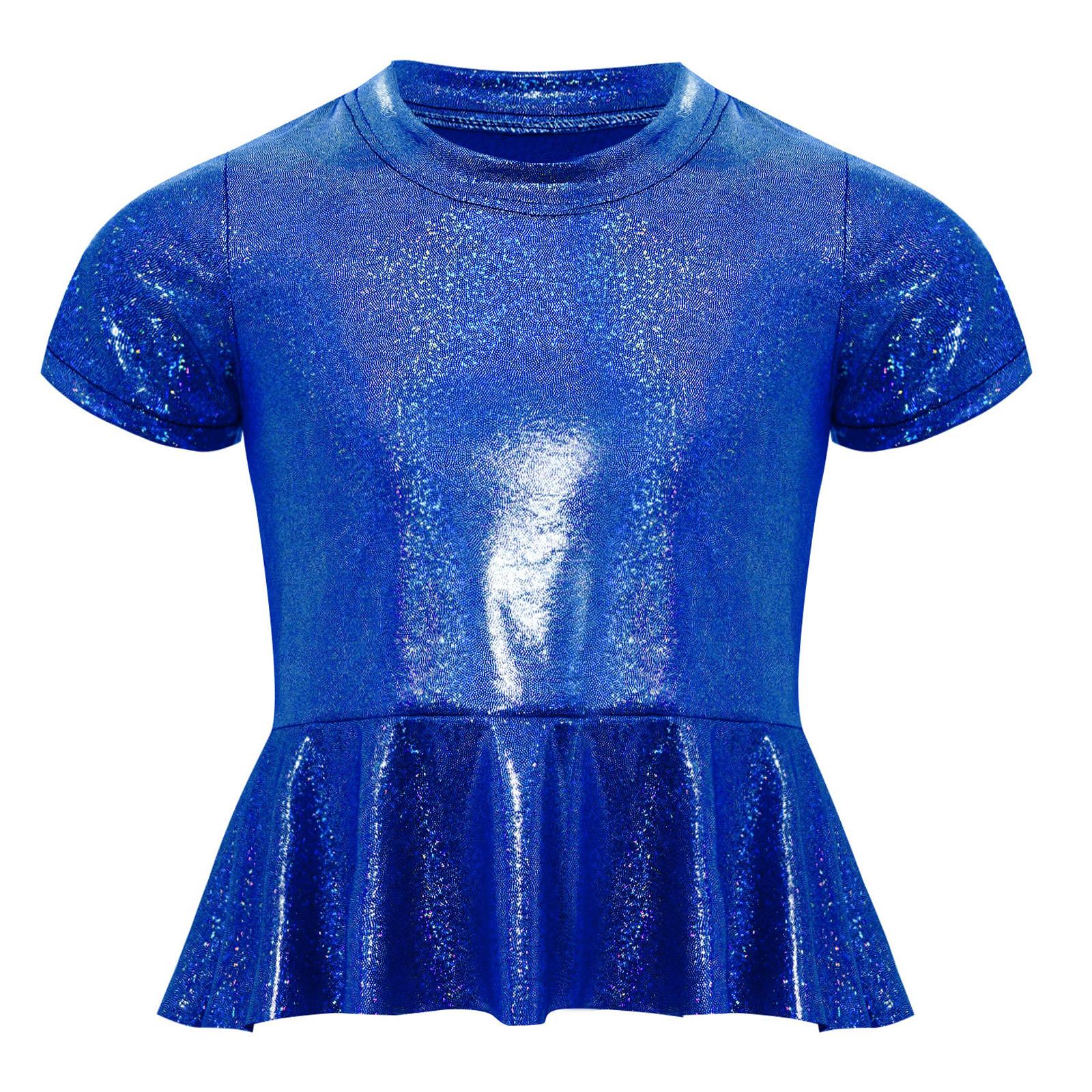 

Дівчата Металічний Топ з Баскою Круглий Виріз Короткі Рукави Футболка Чирлідинг Джазовий Танець Сценічний Виступ Вечірній Топ 13-14 Years синій