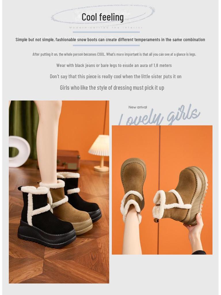 2024 Women's Mid-Tube Snow Boots: Thick-Soled, Velvet-Lined, Non-Slip, Warm, Height-Enhancing, All-Match Design.