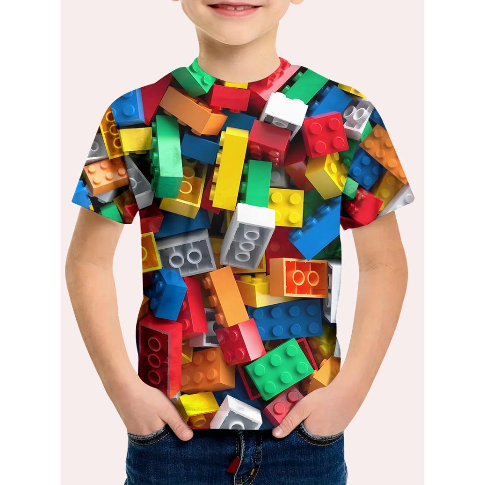 Children's Cartoon Pattern 3D Digital Printing Boy's Casual and Comfortable Round Neck Short Sleeved T-shirt