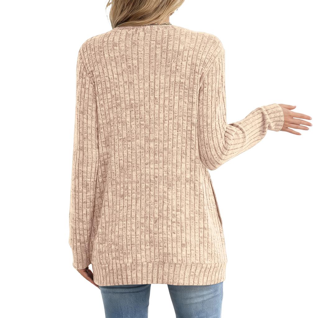 Women's Fashion Loose-Fit Round Neck T-Shirt Colour Pocketed Long-Sleeved Top