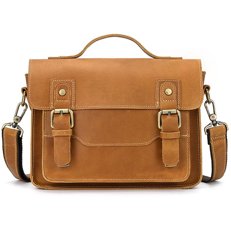 Men'S Genuine Leather Shoulder Bag Crazy Horse Leather Messenger Bag First Layer Cowhide Flip Shoulder Bag Casual Bag