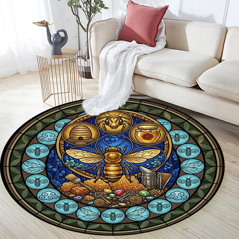 Bee Honey Glass Round Area Rug Under Office Chairs Bedroom Living Room Home Decor