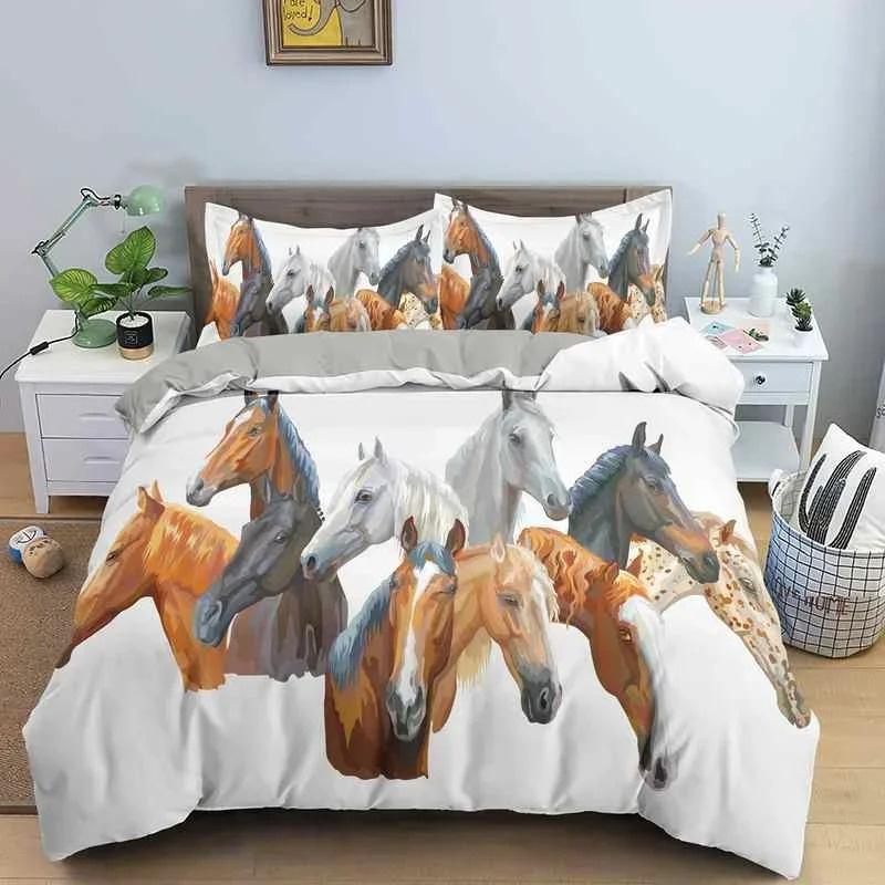 Horse Animal 3D Bedding Double Bed Duvet Cover Set for Adults Soft Home Textile No Sheet Full King Size Decor Bedroom Textile